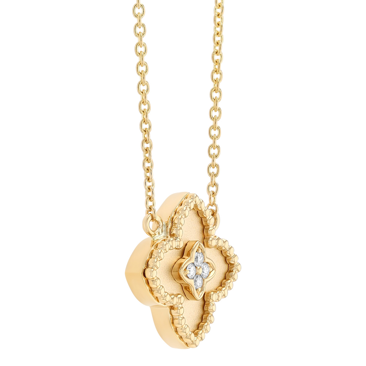 Doves Diamond Quatrefoil Pendant in Yellow Gold