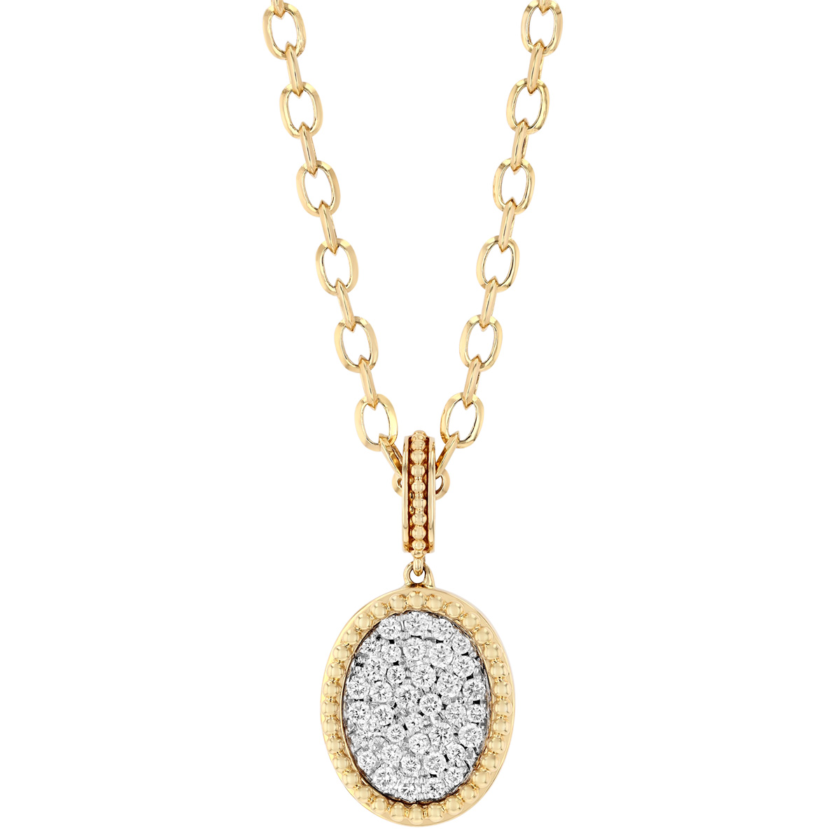 Doves Diamond Pave Oval & Beaded Edge Pendant in Two Tone, 18