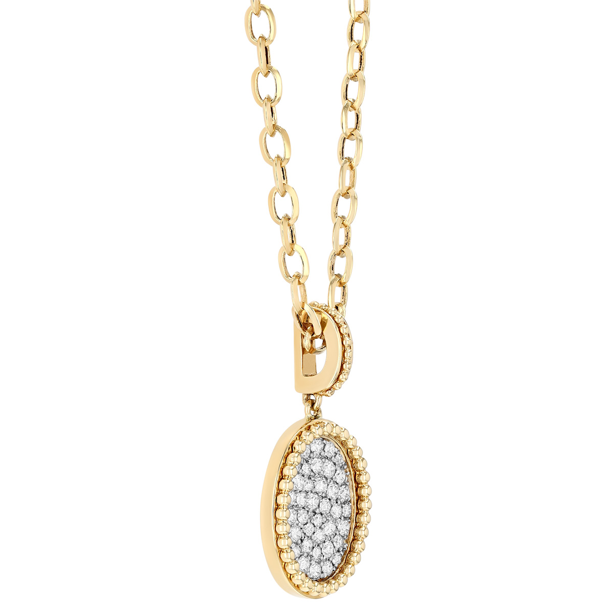 Doves Diamond Pave Oval & Beaded Edge Pendant in Two Tone, 18