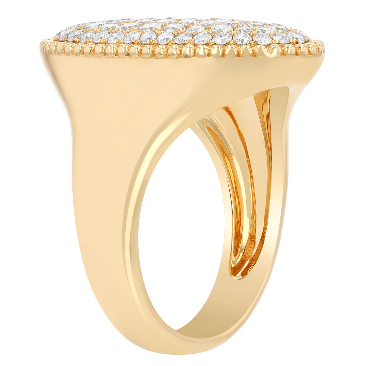 Doves Diamond Pave Oval & Beaded Edge Ring in Yellow Gold