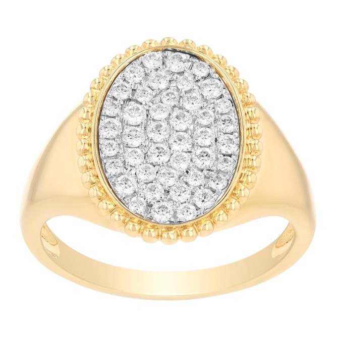 Doves Diamond Pave Oval & Beaded Edge Ring in Two Tone
