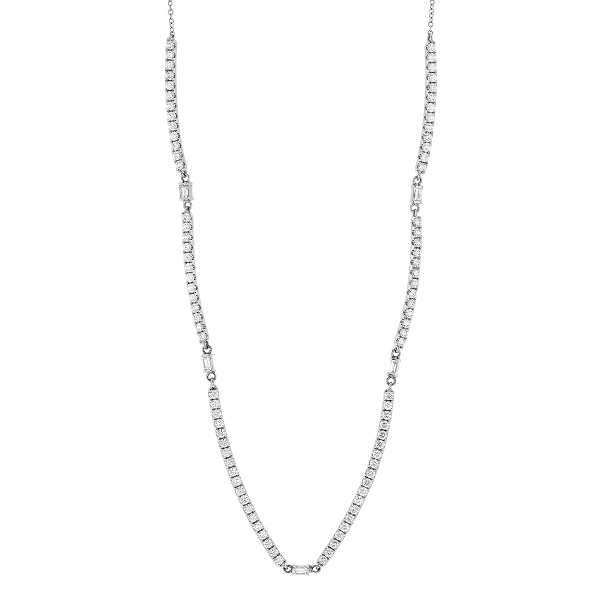 Doves Round & Baguette Diamond Collar Necklace in White Gold, 18