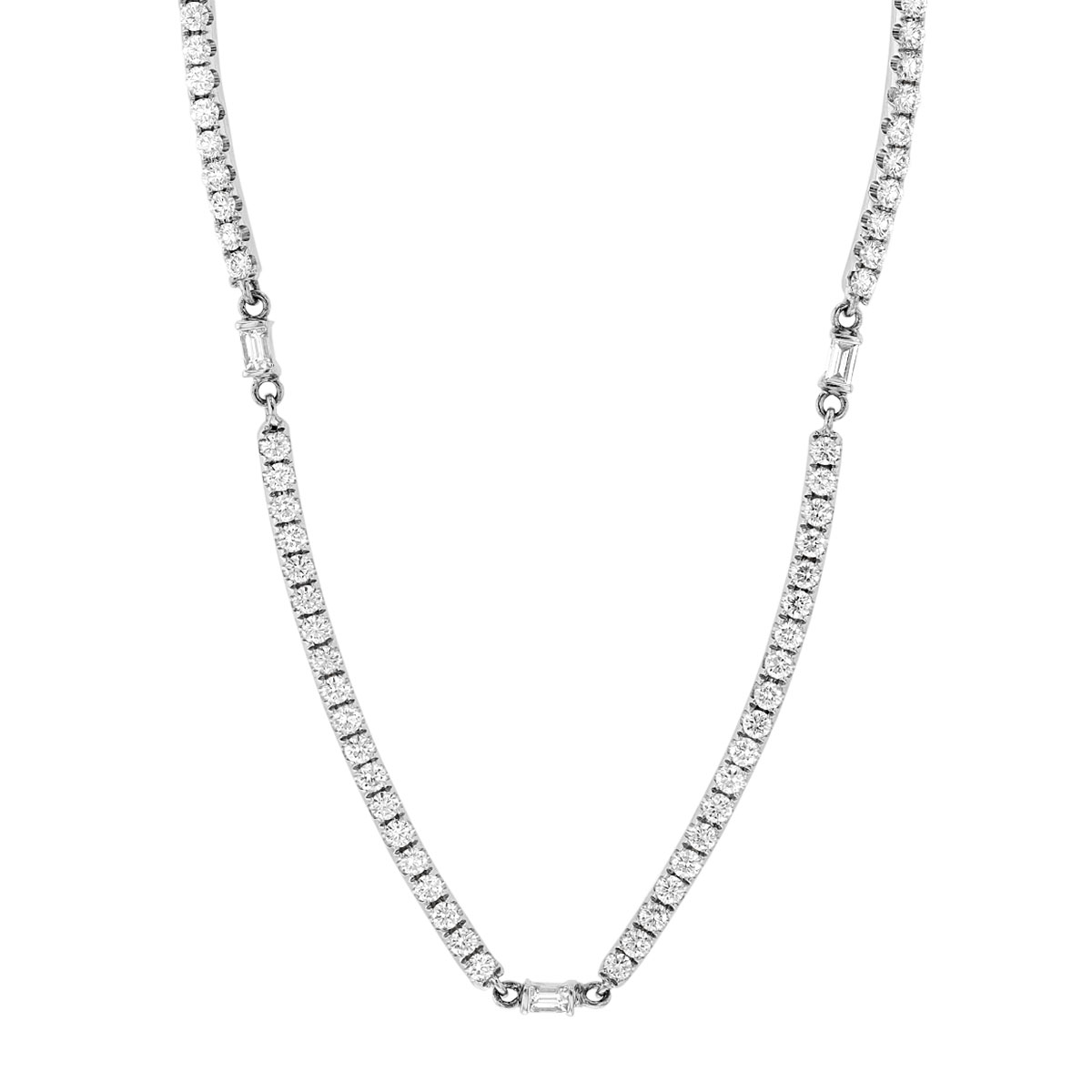 Doves Round & Baguette Diamond Collar Necklace in White Gold, 18