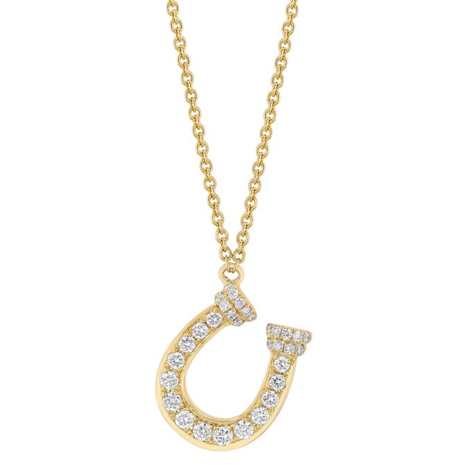 Doves Diamond Horseshoe Pendant in Yellow Gold, 18"