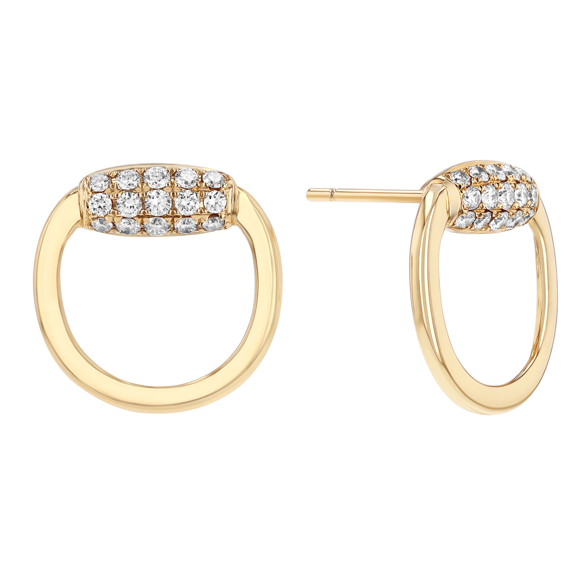 Doves Diamond Pave Open Circle Drop Earrings in Yellow Gold