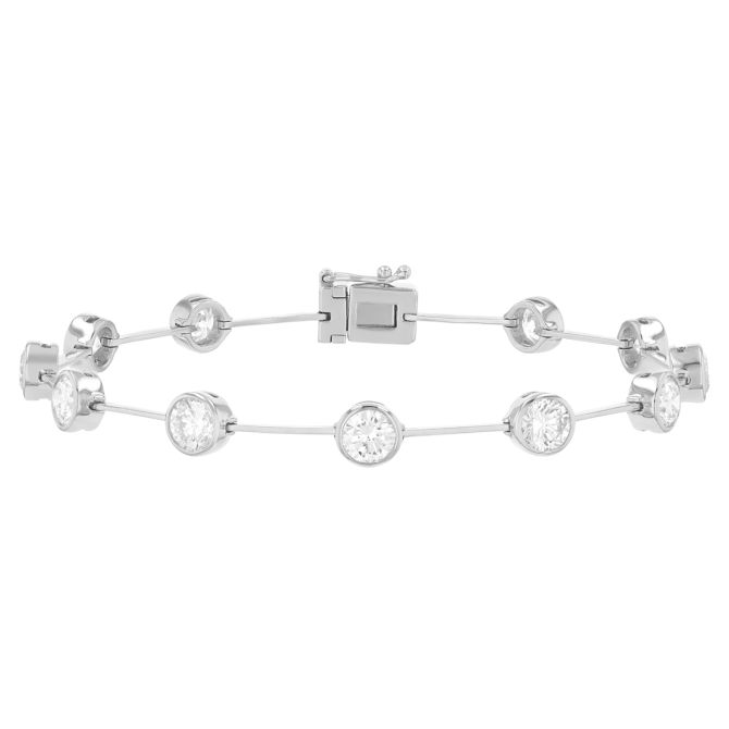 Round Diamond Station Wire Bracelet in White Gold, 7"