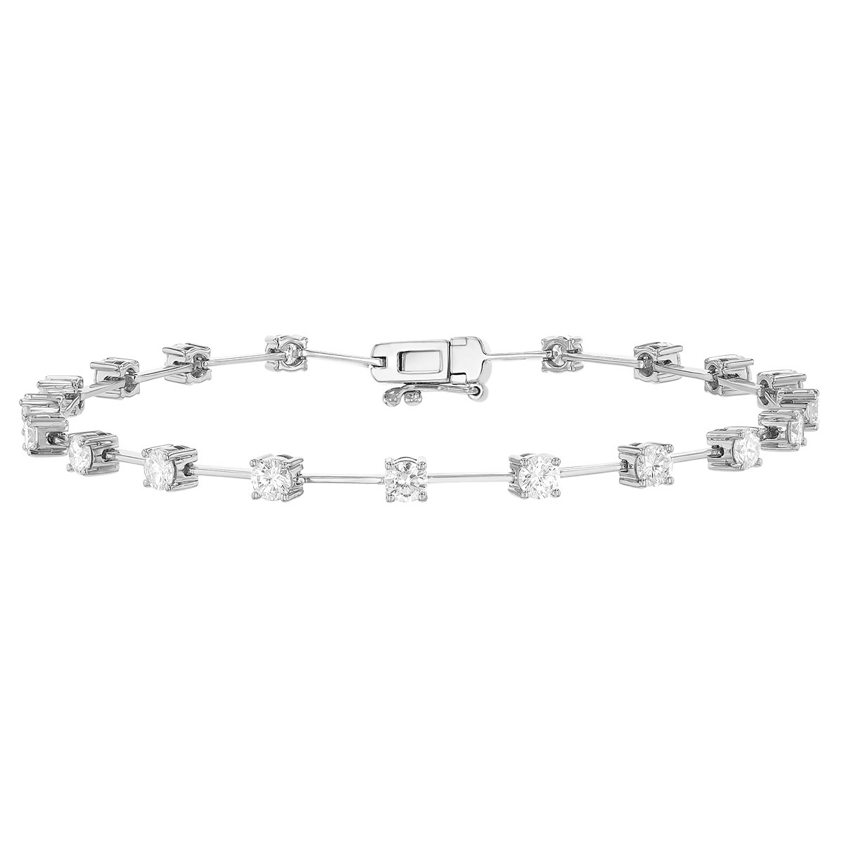 Round Diamond Station Wire Bracelet in White Gold, 7