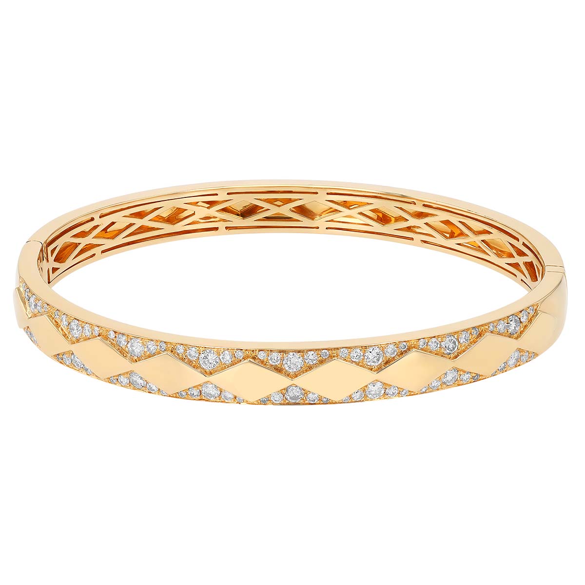 Diamond Pavé Triangle Pattern Bangle Bracelet in Yellow Gold