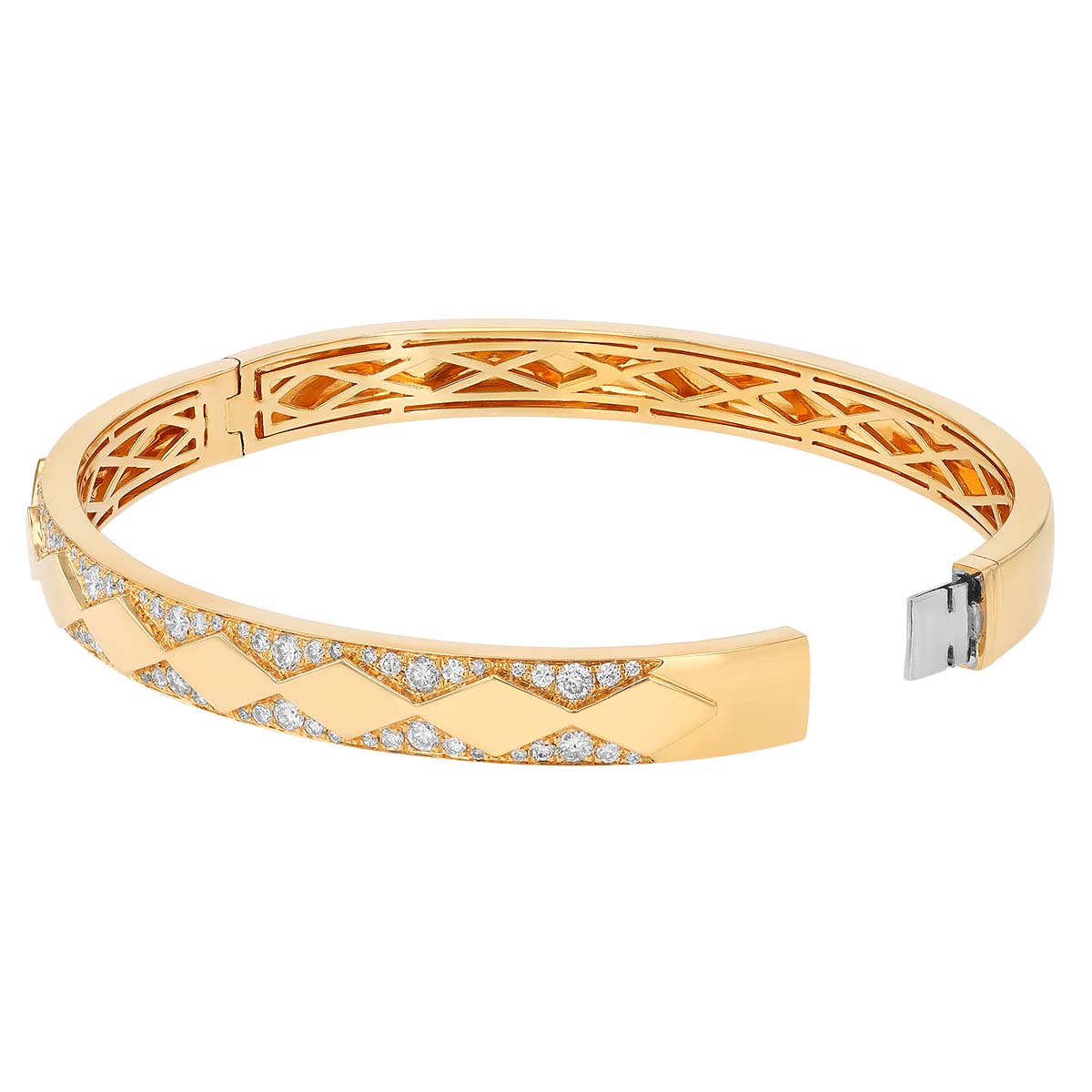 Diamond Pavé Triangle Pattern Bangle Bracelet in Yellow Gold