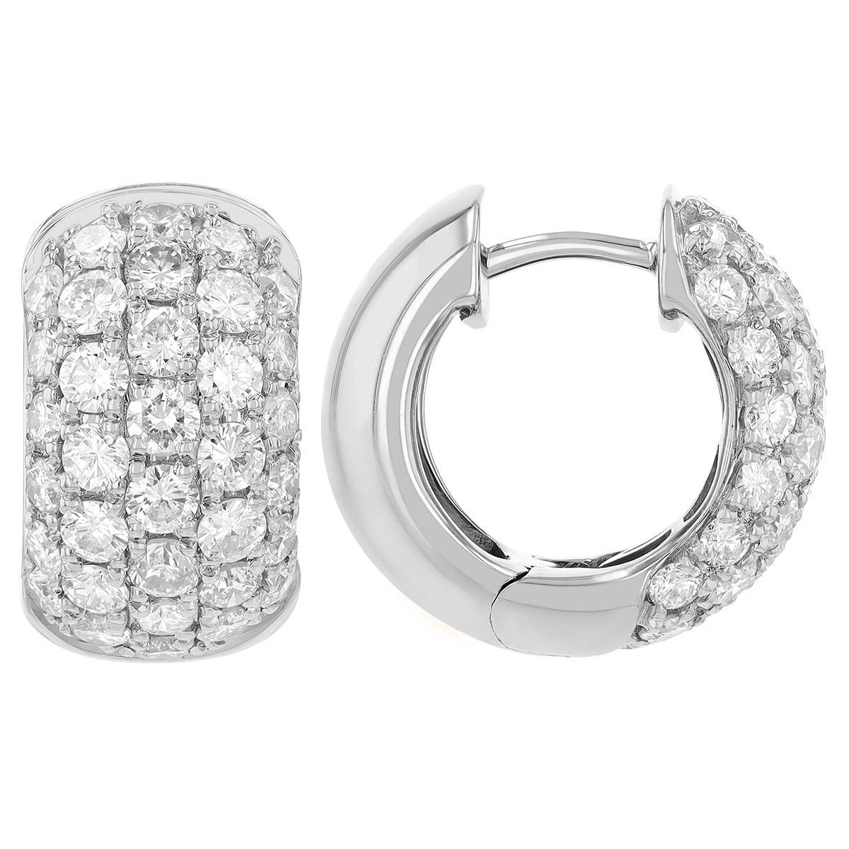 Diamond Pavé Wide Huggie Hoop Earrings in White Gold
