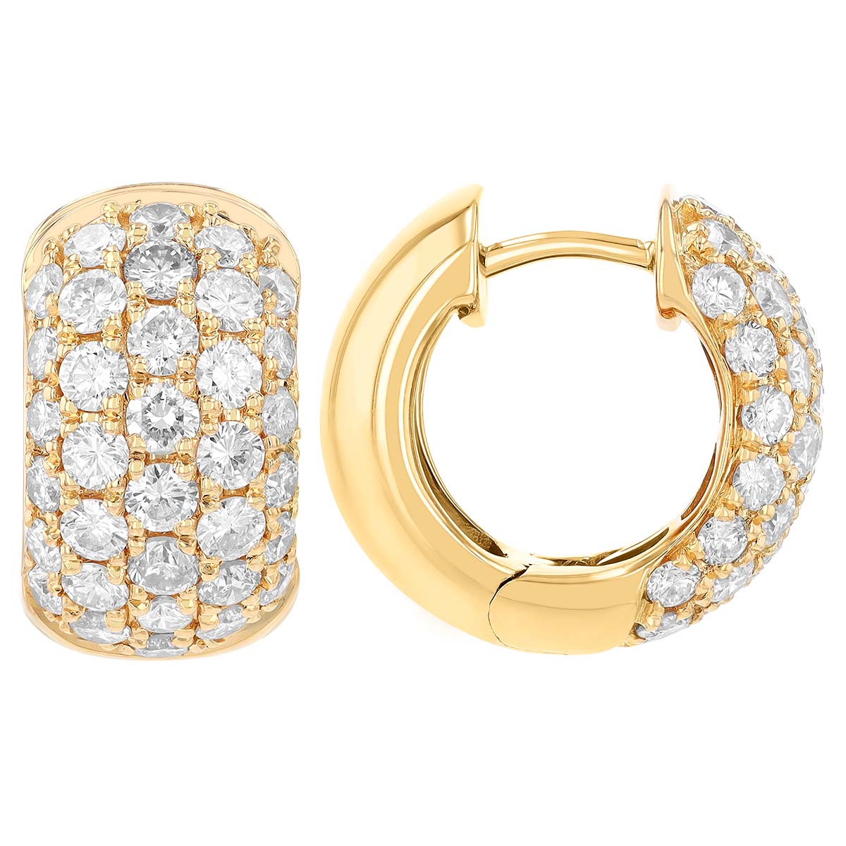 Diamond Pavé Wide Huggie Hoop Earrings in Yellow Gold