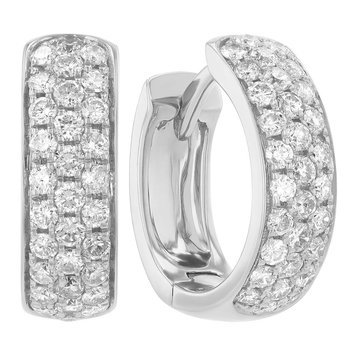 Diamond Pavé 3 Row Huggie Hoop Earrings in White Gold