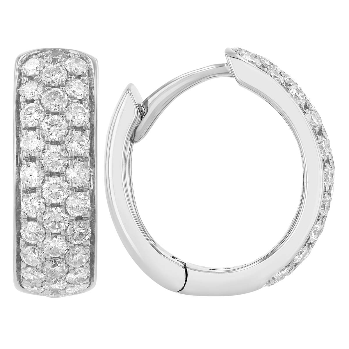 Diamond Pavé 3 Row Huggie Hoop Earrings in White Gold