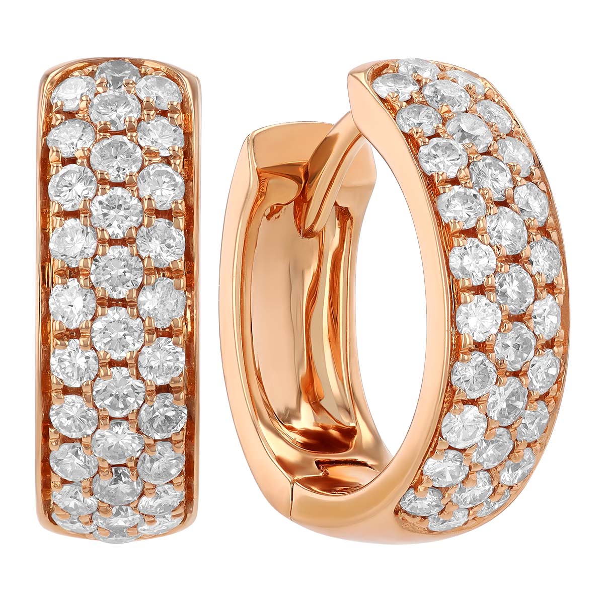 Diamond Pavé 3 Row Huggie Hoop Earrings in Rose Gold
