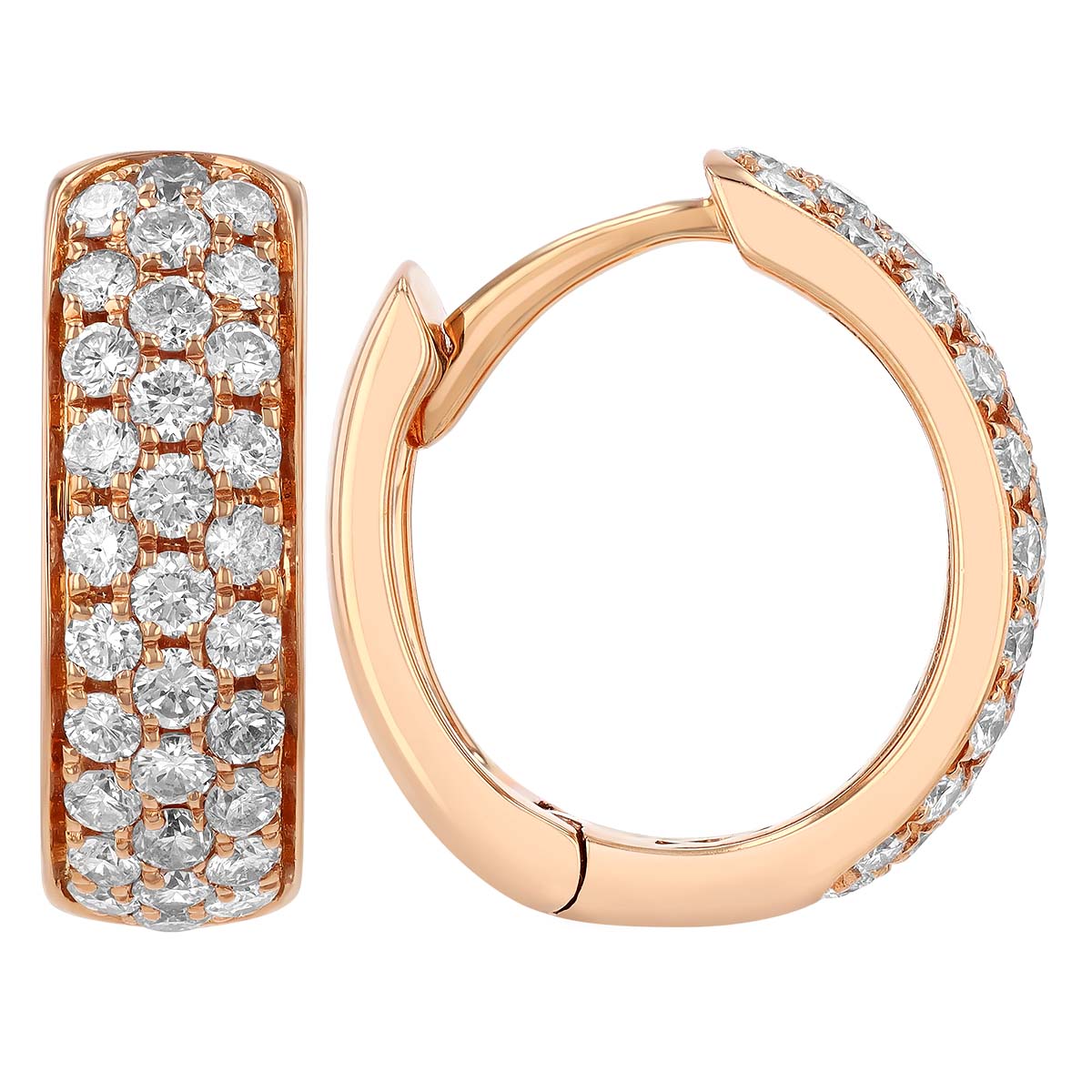 Diamond Pavé 3 Row Huggie Hoop Earrings in Rose Gold
