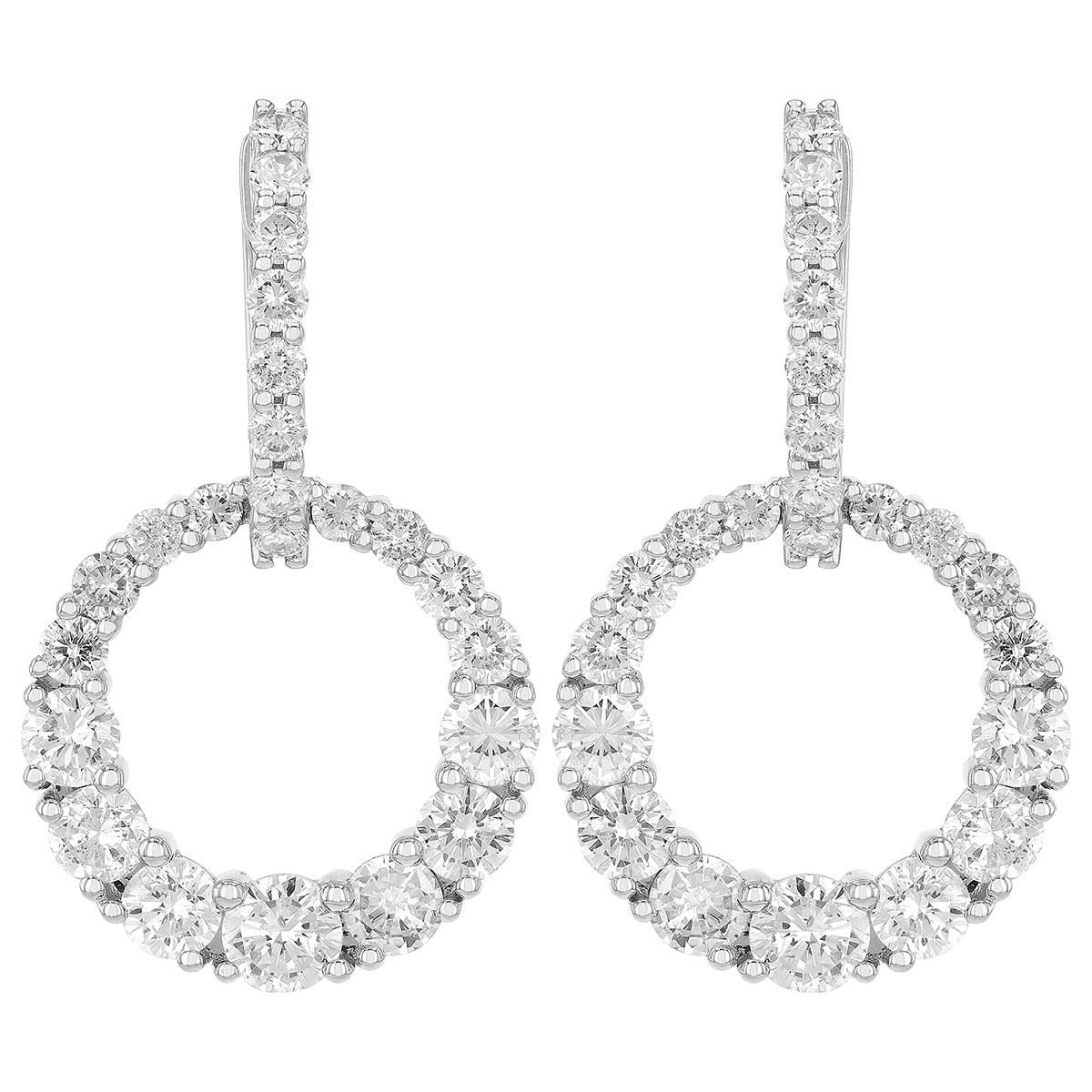 Graduated Diamond Open Circle Dangle Hoop Earrings in White Gold