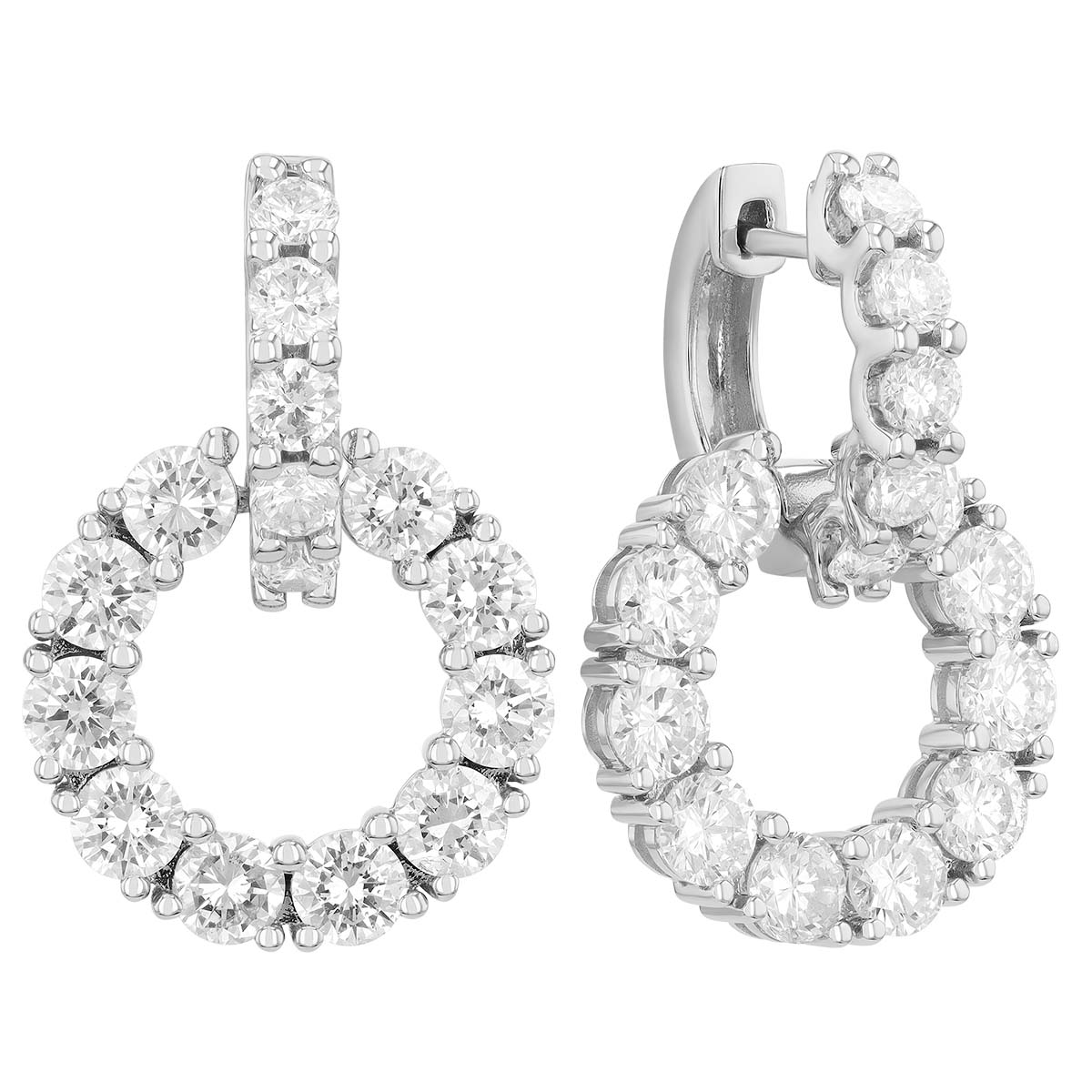 Diamond Open Circle Dangle Hoop Earrings in White Gold