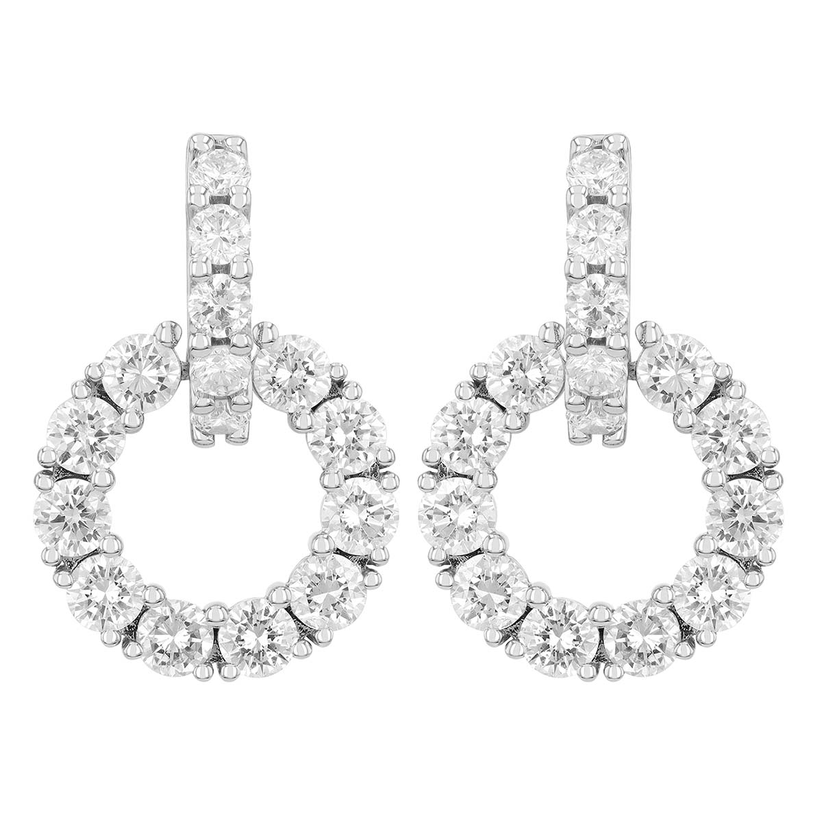 Diamond Open Circle Dangle Hoop Earrings in White Gold