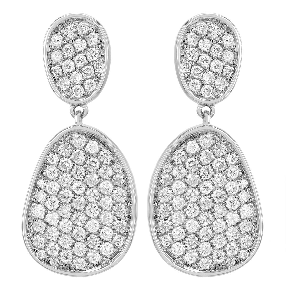 Diamond Pavé Double Oval Dangle Earrings in White Gold