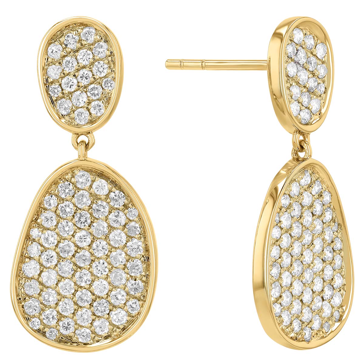Diamond Pavé Double Oval Dangle Earrings in Yellow Gold