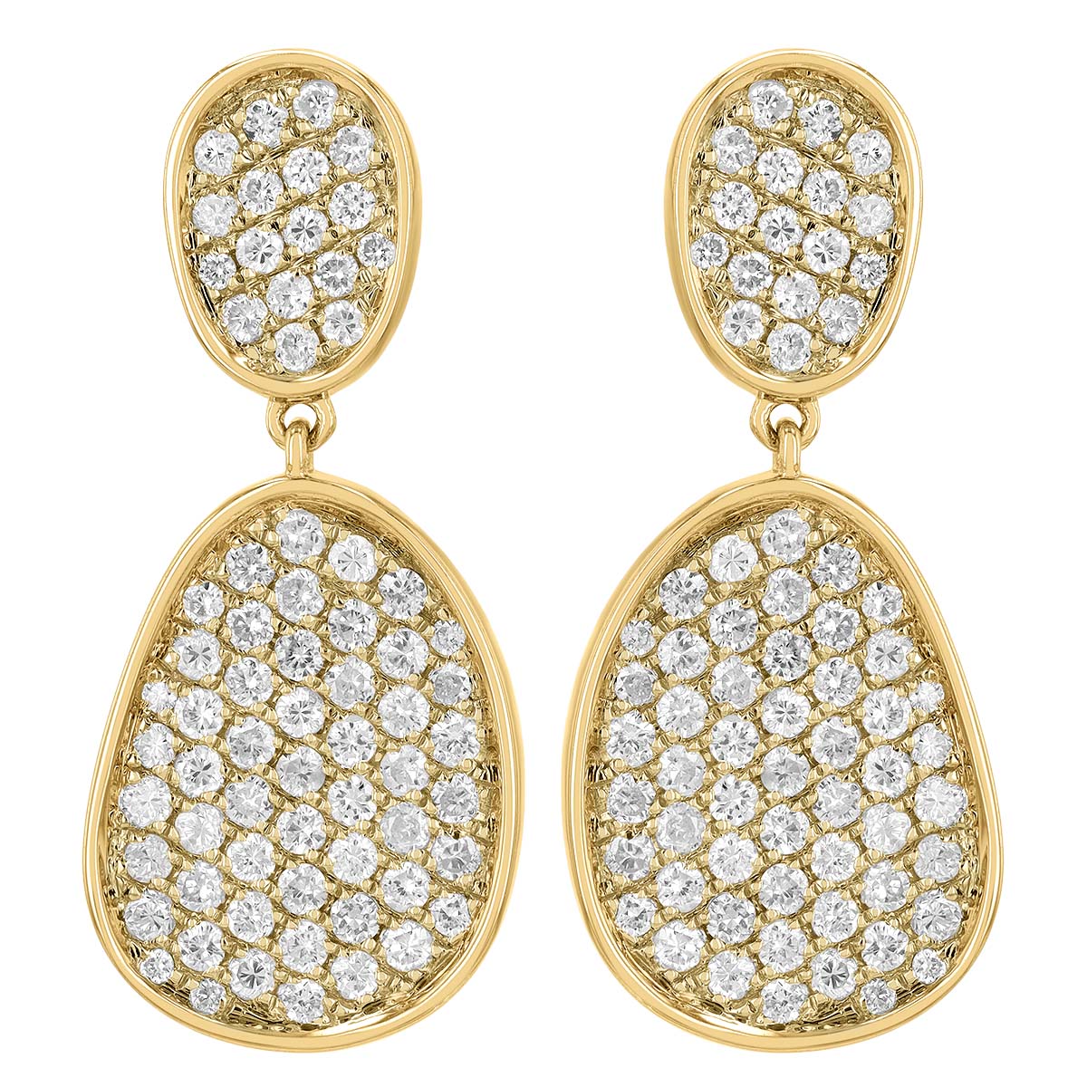 Diamond Pavé Double Oval Dangle Earrings in Yellow Gold