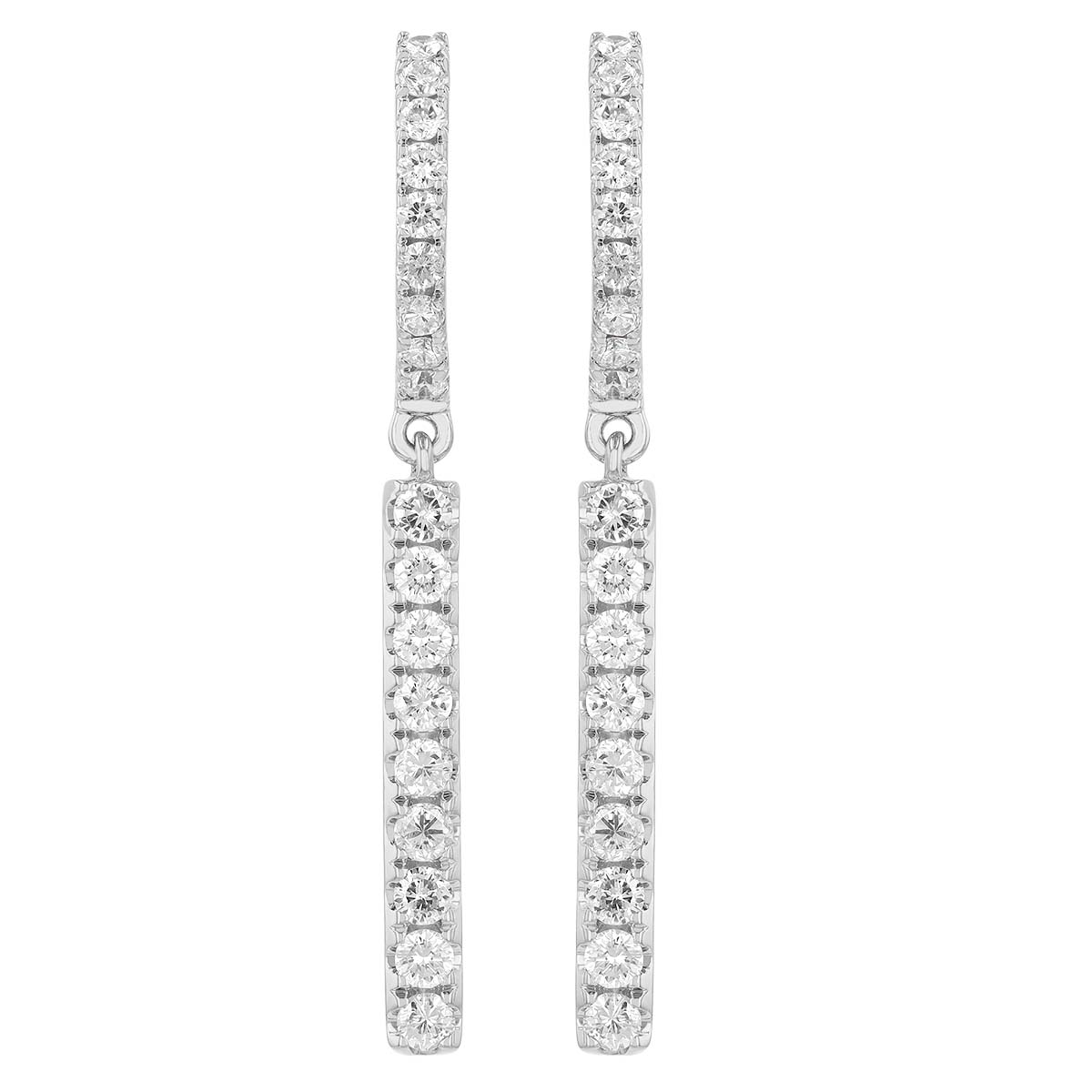 Diamond Vertical Bar Dangle Hoop Earrings in White Gold