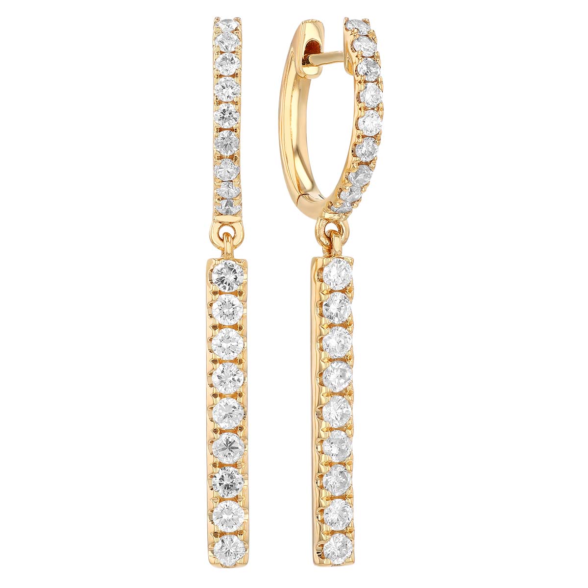 Diamond Vertical Bar Dangle Hoop Earrings in Yellow Gold