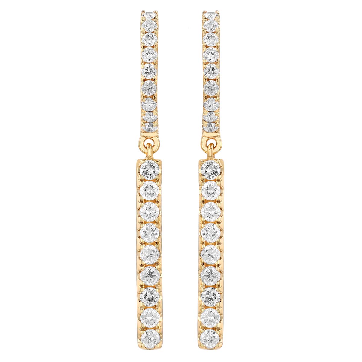 Diamond Vertical Bar Dangle Hoop Earrings in Yellow Gold