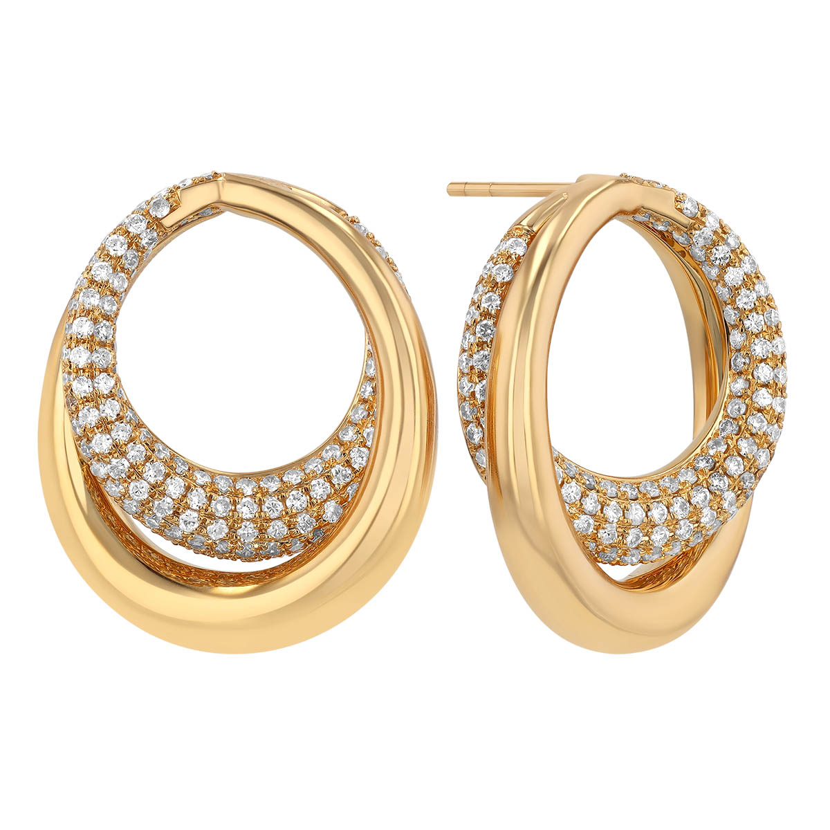 Diamond Pavé & Yellow Gold Interlocking Circle Drop Earrings