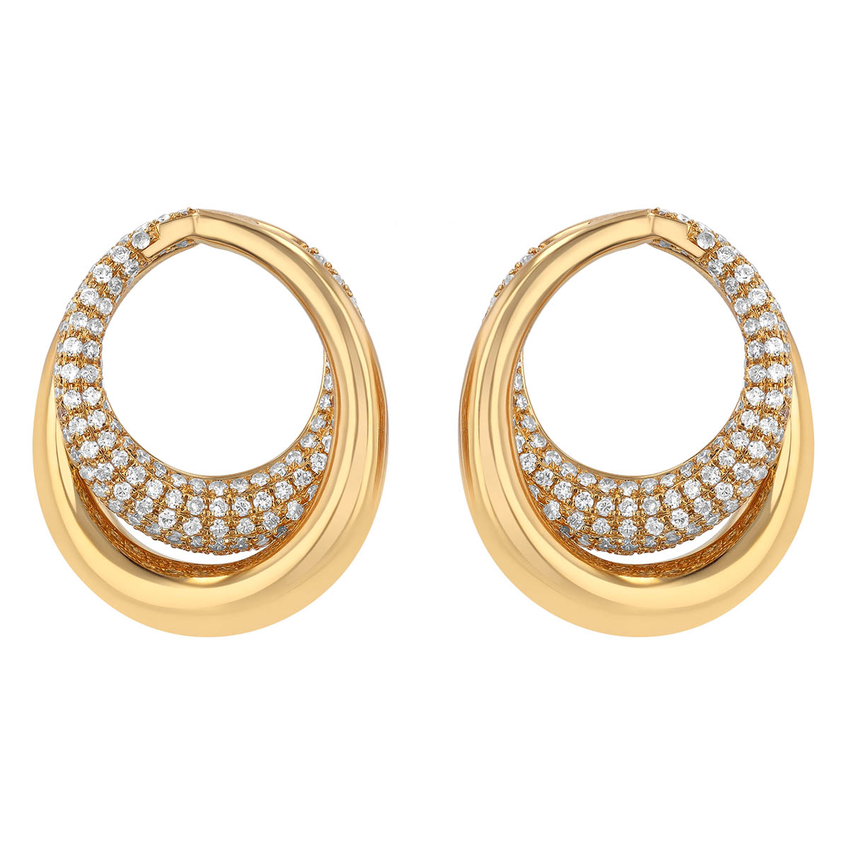 Diamond Pavé & Yellow Gold Interlocking Circle Drop Earrings