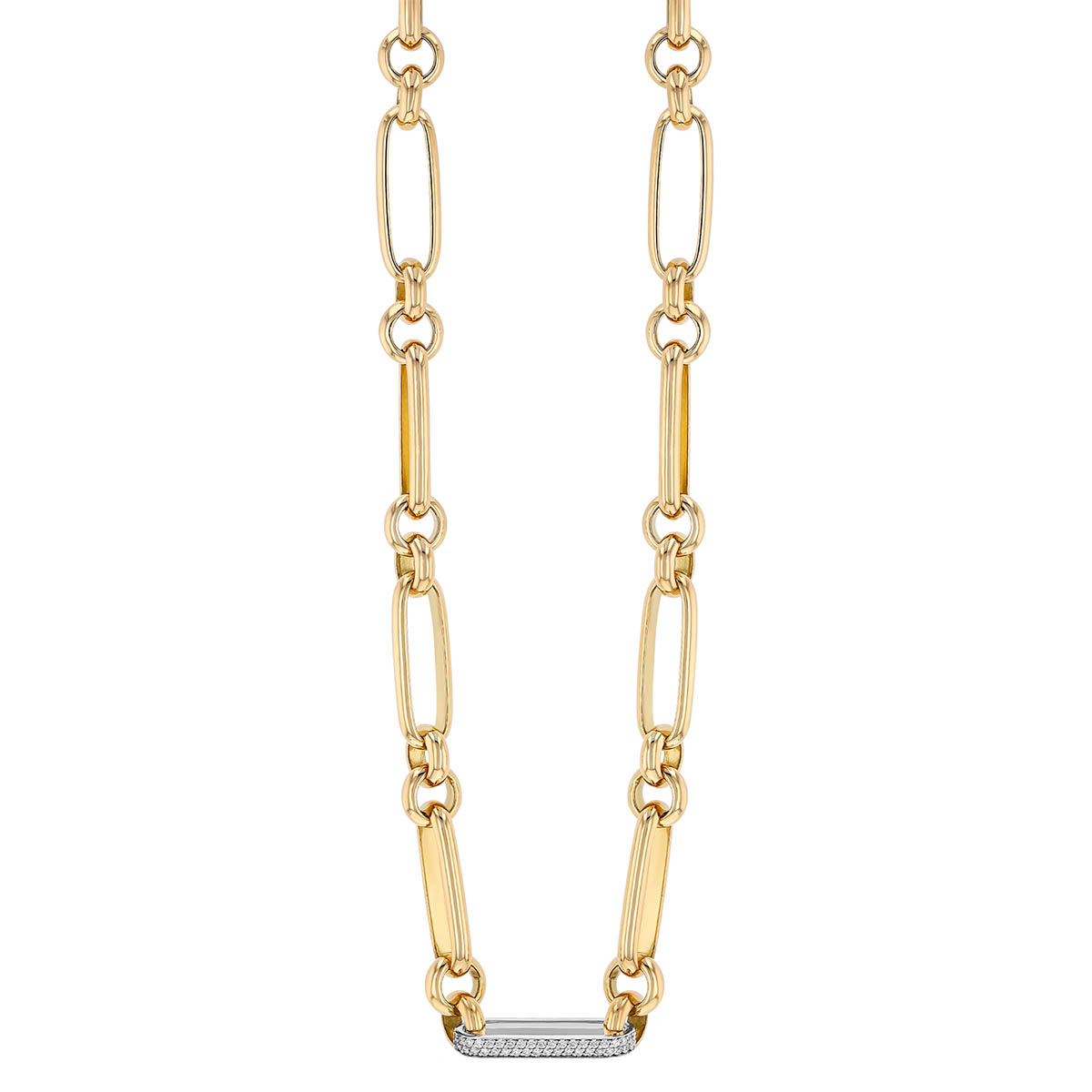 Roberto Coin Oro Classic Paperclip & Rounded Link Chain Necklace in Two Tone with Diamond Pavé Link