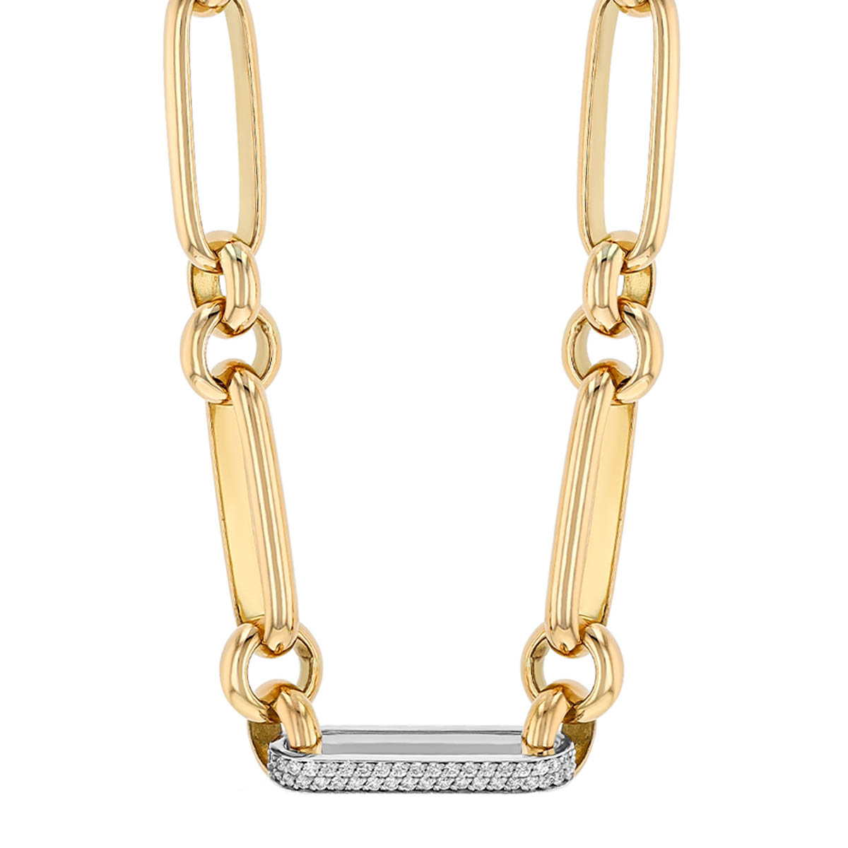 Roberto Coin Oro Classic Paperclip & Rounded Link Chain Necklace in Two Tone with Diamond Pavé Link