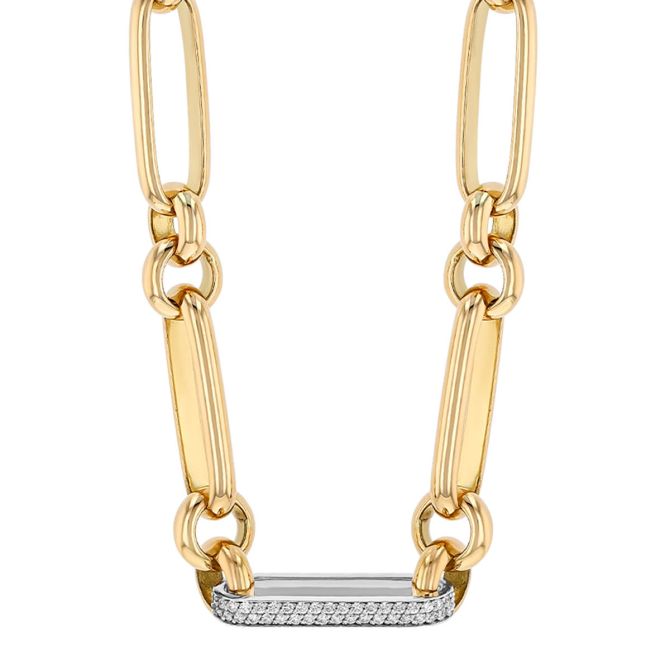 Roberto Coin Oro Classic Paperclip & Rounded Link Chain Necklace in Two Tone with Diamond Pavé Link