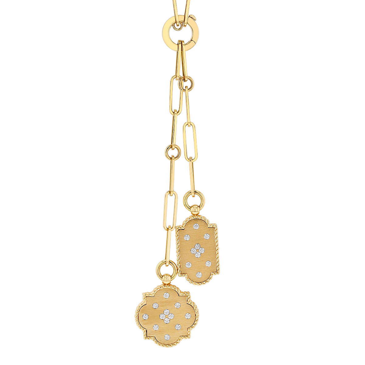 Roberto Coin Venetian Princess Diamond Double Pendant Lariat Necklace in Yellow Gold
