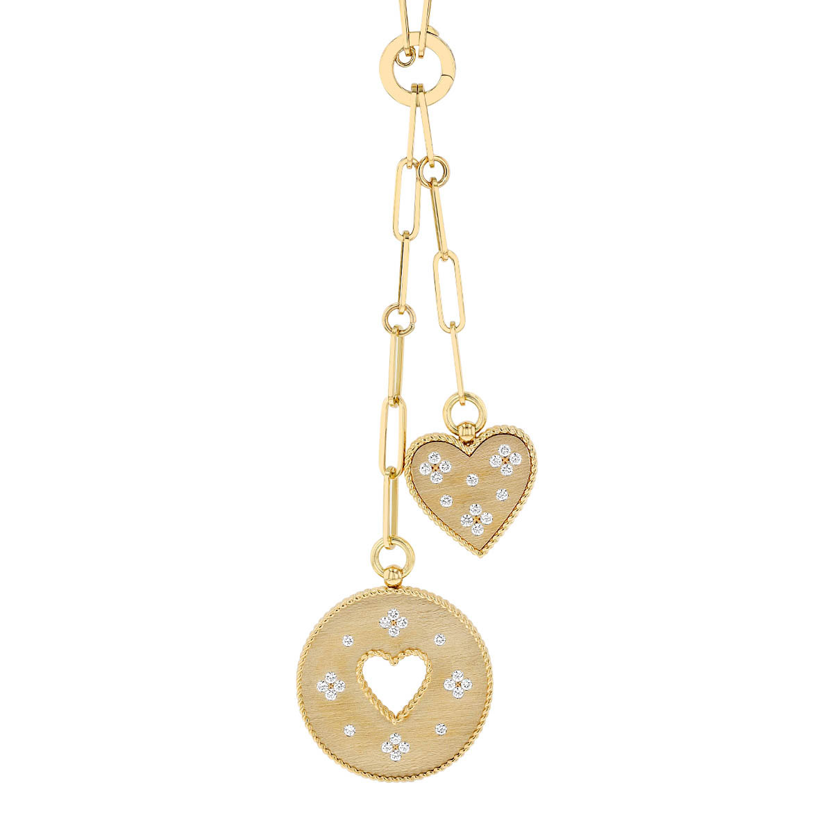 Roberto Coin Venetian Princess Diamond Double Heart Pendant Lariat Necklace in Yellow Gold
