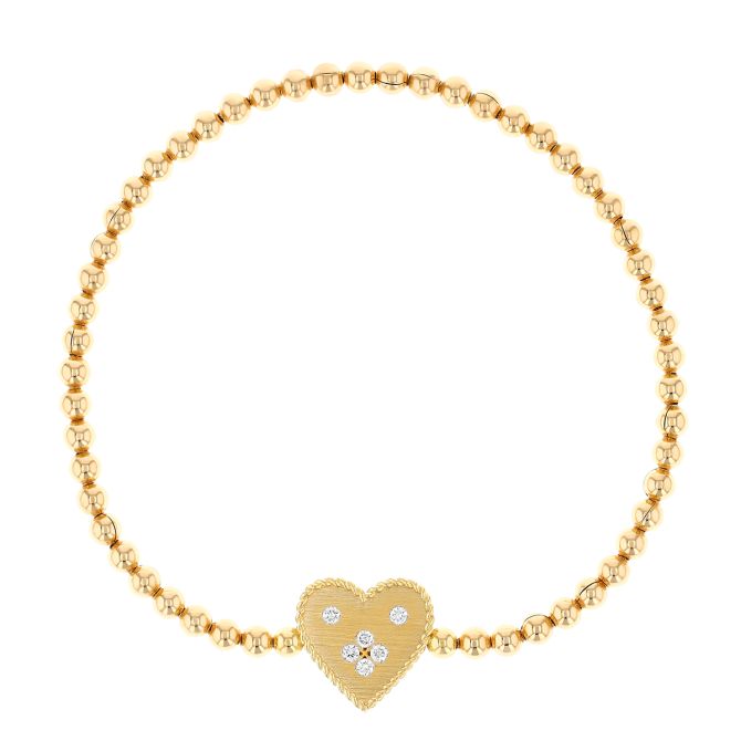 Roberto Coin Venetian Princess Small Heart Bracelet with Diamonds in Yellow Gold