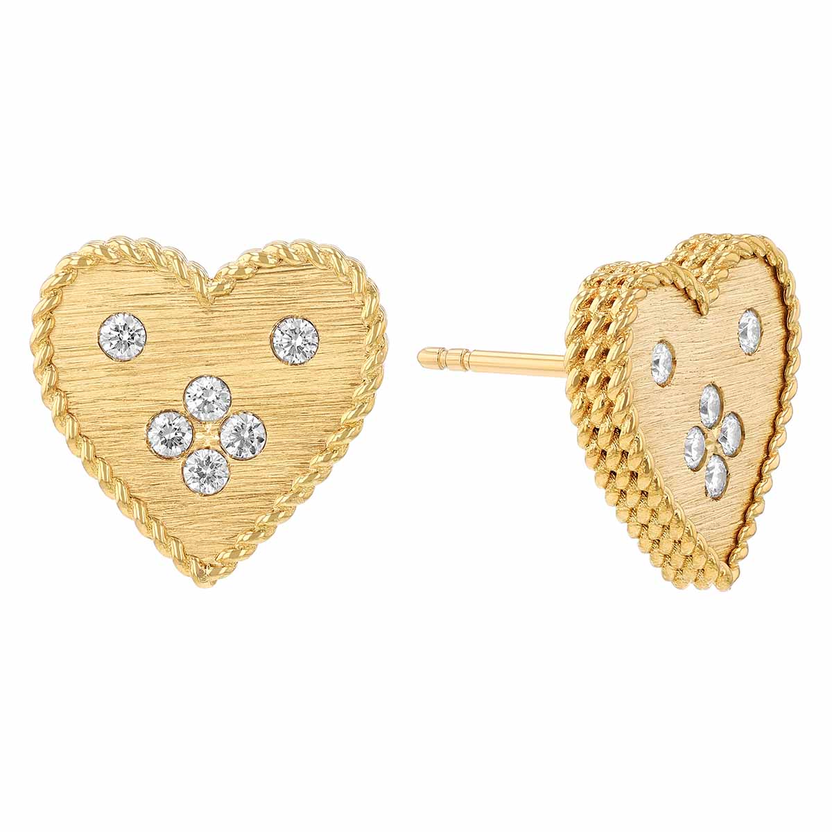 Roberto Coin Venetian Princess Diamond Heart Stud Earrings in Yellow Gold