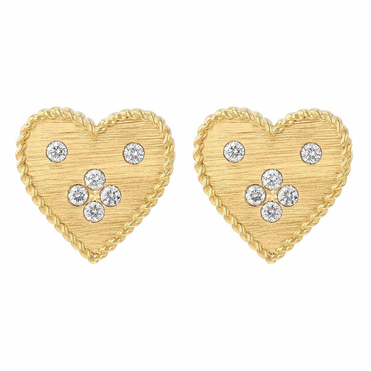 Roberto Coin Venetian Princess Diamond Heart Stud Earrings in Yellow Gold