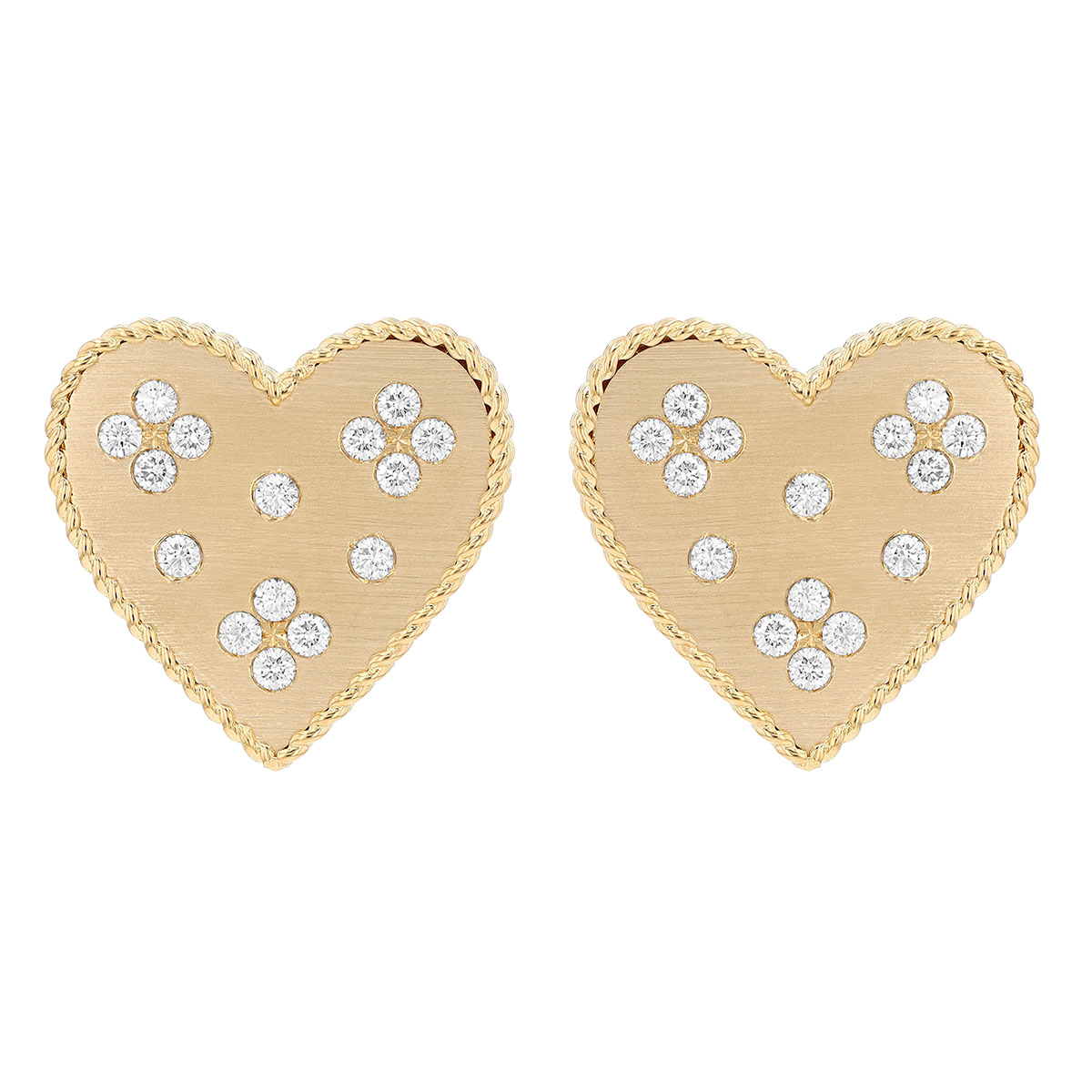 Roberto Coin Venetian Princess Diamond Heart Stud Earrings in Yellow Gold