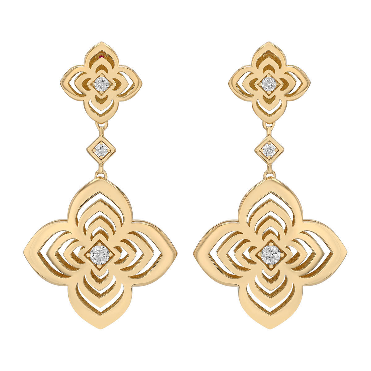 Roberto Coin Palazzo Ducale Drop Earrings with Diamonds in Matte Yellow Gold