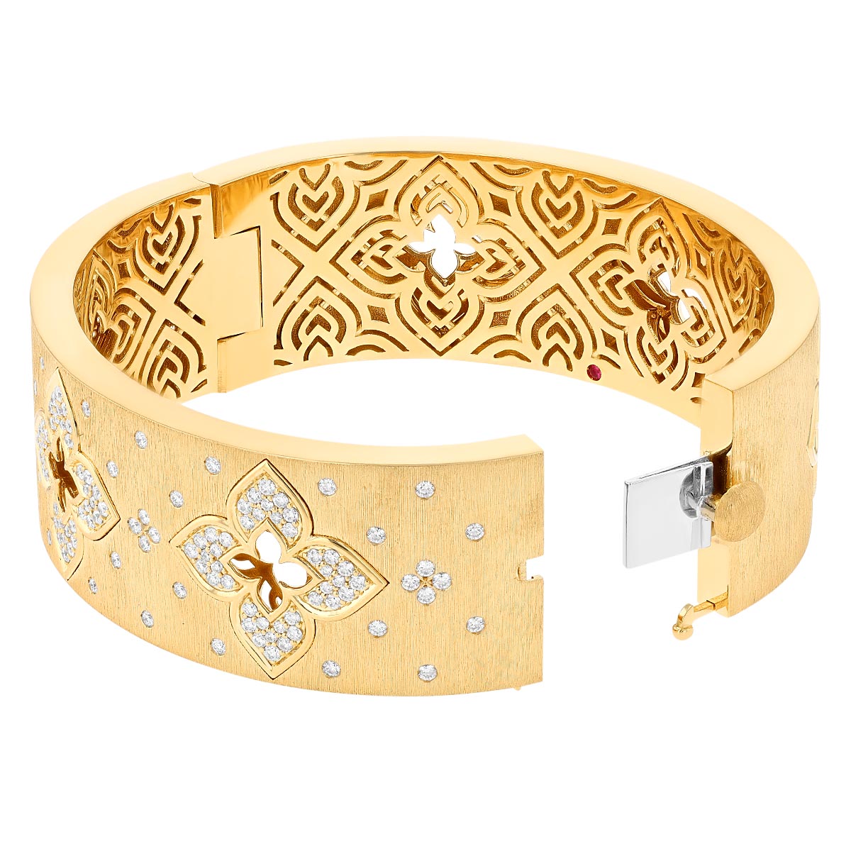 Roberto Coin Venetian Princess Diamond Flower Wide Bangle Bracelet in Yellow Gold