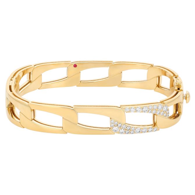 Roberto Coin Navarra Wide Link & Diamond Accent Square Bangle in Yellow Gold