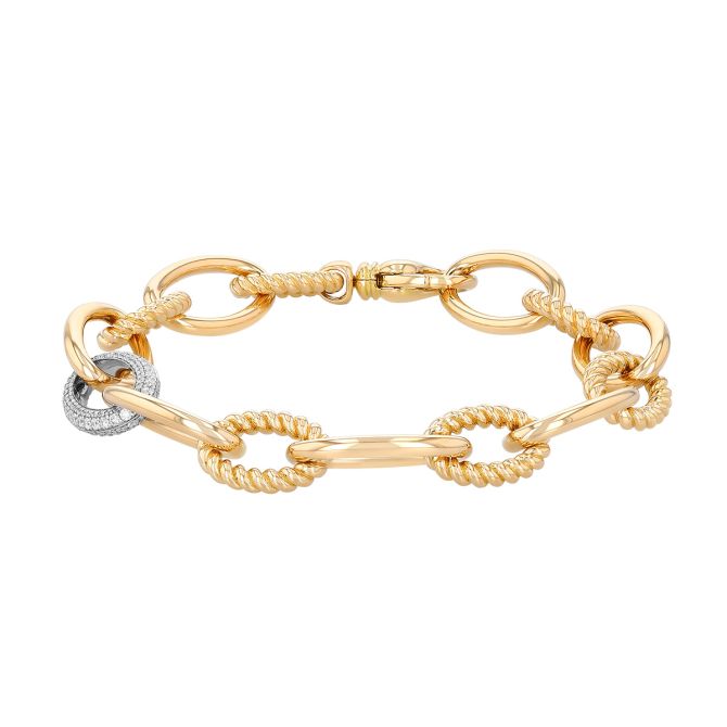 Roberto Coin Polished & Fluted Oval Link Chain Bracelet with Diamond Link