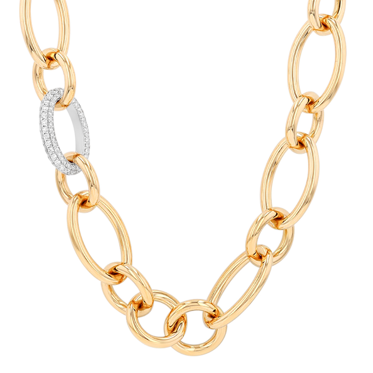 Roberto Coin Oval & Round Link Chain Necklace with Diamond Link, 17