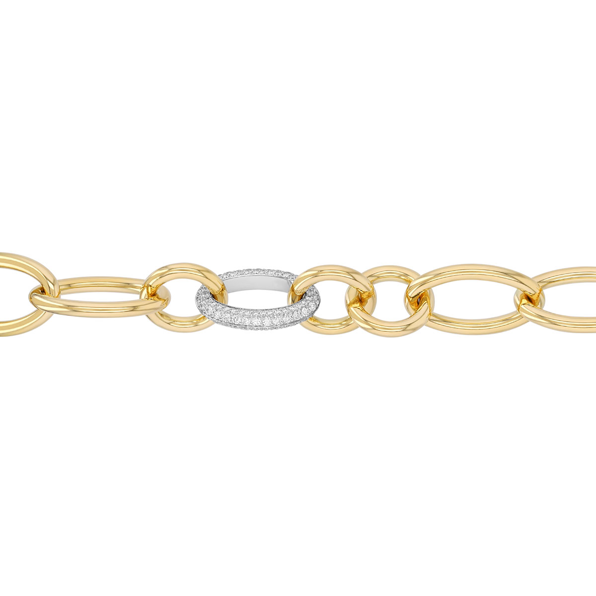 Roberto Coin Yellow Gold Oval & Circle Link Bracelet with Single Diamond Link in Two Tone, 7.5