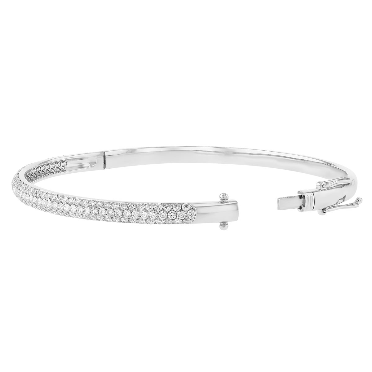 Diamond Pave 3 Row Bangle Bracelet in White Gold