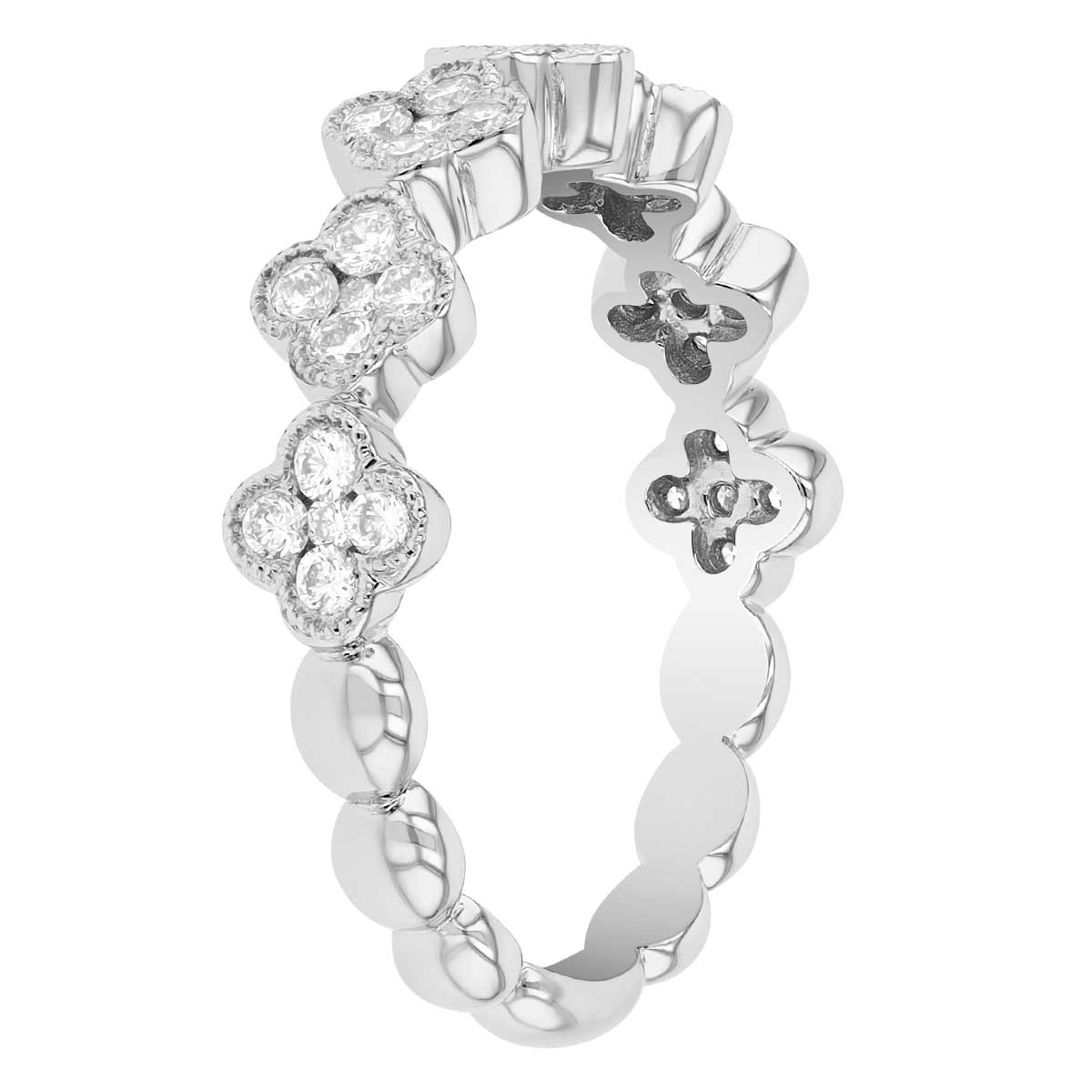 Diamond Cluster Floral Pattern Ring in White Gold