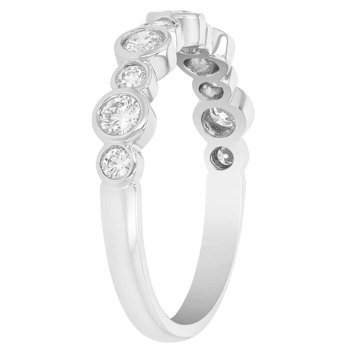 Round Bezel Set Diamond Alternating Size Ring in White Gold