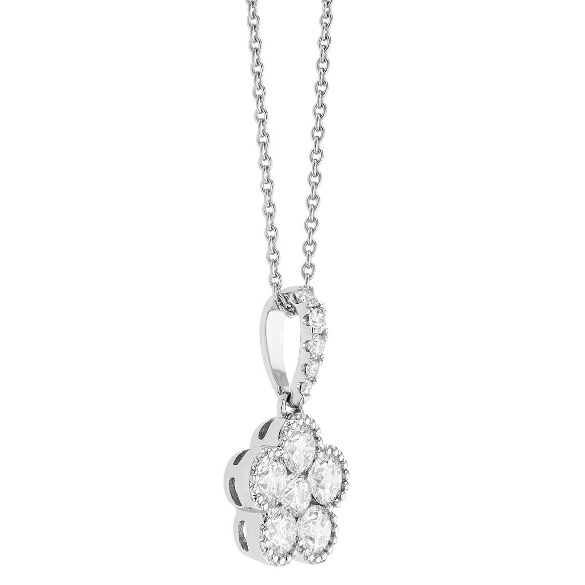 Diamond Cluster Floral Pendant in White Gold