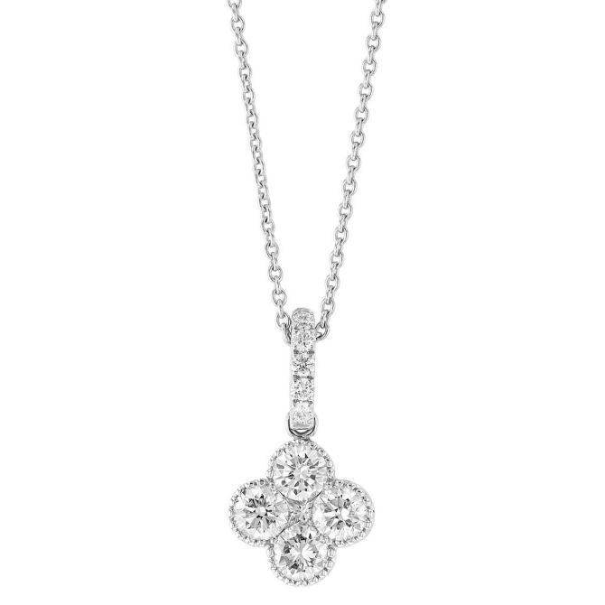 Diamond Cluster Clover Pendant in White Gold